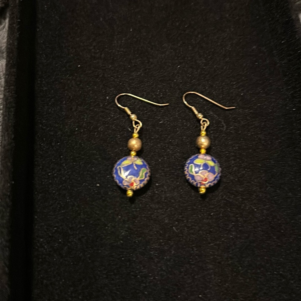 Vintage Blue Butterfly Cloisonné Earrings